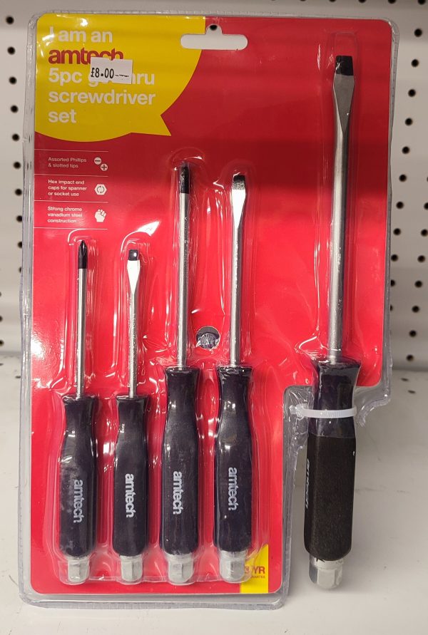 Amtech 5 piece go-thru screwdriver set assorted Phillips and slotted ...